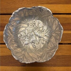 Arthur Court Rabbit Bunny Aluminum Bowl Woodland Easter Decor